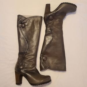 Miz Mooz leather heeled boot, smokey brown with buttons size 6.5